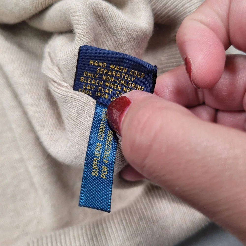 Polo Ralph Lauren Mens Pima Cotton V-Neck Sweater Beige Large Heather Classic